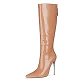 Zoducaran Damen Mode Kniestiefel Stiletto Hohe Ferse Pointed Toe Abend Party Slim Hohe Stiefel Zipper Hochzeit Stiefel Metallic Lack Orange size 40