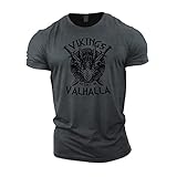 GYMTIER Victory Or Valhalla – Wikinger-T-Shirt für Herren, Bodybuilding, Gewichtheben, Strongman-Training, Activewear, grau, S