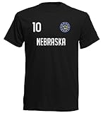 Nation Nebraska USA Amerika T-Shirt Trikot Nummer 10 Wappen Emblem -FH10 (XXL, Schwarz)