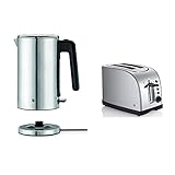 WMF Lono Wasserkocher Edelstahl 1,6l, elektrischer Wasserkocher mit Kalkfilter, 2400 W & Stelio Toaster Edelstahl, Doppelschlitz Toaster mit Brötchenaufsatz, 2 Scheiben, 7 Bräunungsstufen, 980 W