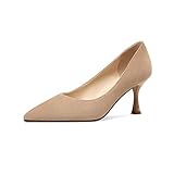 TinaCus Wildleder Leder Damen Handgemachte Spitze Spitze Zehen Sexy Mid Stiletto Absatz Slip On Büro Party Pumps Schuhe, C-apricot, 40.5 EU