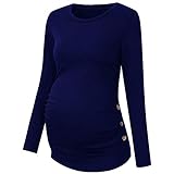 Damen Drucken Lange Ärmel Mutterschaft Oben Schwangerschaft Kleider Langarm Stillshirt Mama Schwangerschaft Kleidung Umstandsmode T-Shirt (Blau,XL)