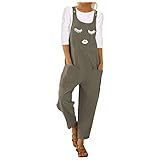 POachers Damen Sommer Latzhose Casual Overall, Breite Hose, Leinen, Jumpsuit, Lockerer, niedlicher Druck, Haremanzug, Casual, Vintage, Übergröße, S-XL, kaki, 48