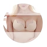 TATUNER Klebe BH, Trägerloser BH Push Up, Unsichtbarer Brust Lift Up BH, Selbstklebend Bra Nippel Cover, für Rückenfreies Kleid, Abendkleider. (C, Beige)