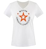 Mission Junggesellenabschied - JGA - Zweifarbig - Damen V-Neck T-Shirt - Weiss/Schwarz-Orange Gr. XL