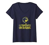 Damen Support Ukraine - Anti-Putin Tee - I stand with Ukraine Flag T-Shirt mit V