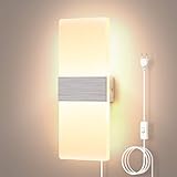 Moderne Innen Dimmbare Plug in Wandlampe, 12W Acryl LED Wandleuchte Mit Stecker Und Schalter, 3000K Warmweiße Lichter Nachttischlampe Wandbeleuchtung für Wohnzimmer Schlafzimmer Kinderzimmer F