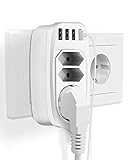 USB Steckdose, 7 in 1 Mehrfachsteckdose mit 4 USB-Ladeports 3 fach Steckdosenadapter (2 Eurostecker und 1 Schuko) - Kompakter Adapterstecker mit Kindersicherung Platzsparend fur Hause Küche Bü