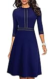 BABYONLINE D.R.E.S.S.® Damen Kleider Mode Partykleid Elegant Langarm Kleid A Linie Hohe Taille Karneval Cocktailkleid, Dunkel Blau, XL