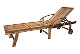 SAM Gartenliege Jule, Teakholz massiv, Fußteil & Kopfteil verstellbar, ausziehbarer Tisch, Sonnenliege aus Massivholz, Deckchair 196 x 52 cm, Liegestuhl ideal für Balkon, Terrasse und G