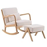 HAQTXI Stoff Eiche Sofa Schaukelstuhl Gepolsterte Sitz Akzent Freizeit Entspannungsstuhl für Wohnzimmer, Schlafzimmer und Büro beige (Color : 1 Chair 1 Footstool)