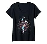 Damen Ehrfürchtig für Vogelliebhaber Blume Vogel Fan Aquarell T-Shirt mit V