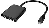 PremiumCord MST Adapter USB-C auf 2X DisplayPort, USB 3.1 Typ C Stecker auf 2X DP Buchse, erweiterte + Spiegelfunktionen, Auflösung 4K 2160p, Farbe schwarz, Länge 20