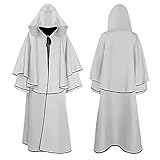 SHIHUAN Halloween Umhang Kleid Schnitterrobe Mit Kapuze, Vampir Teufel Kostüm Halloween Tod Kultfaktor Hexe Für Herren Or Damen,Weiß,S