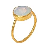 SARAH BOSMAN Ring Damen Gold Blue Moonstone - Damenring Silber Vergoldet Eingefasster Mondstein Hell-Blau - 11 mm Durchmesser - Größe 54 - SAB-R03BLUMOOg-54