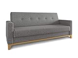 Sofa Wood mit Schlaffunktion - Schlafsofa mit Bettkasten, Bettsofa, Massivholz, Polstersofa mit Holzfüße, Couchgarnitur, Couch (Grau (Twist 21))