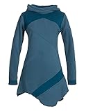 Vishes - Alternative Bekleidung - Langarm Damen Winterkleid Kapuzen-Kleid Eco-Fleece Asymmetrisch Patchwork türkis 38