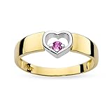 Gold Verlobungsring Herz mit rosa Saphir, 14 Karat Gold (585) | Goldring inklusive Box | Goldring für Frauen (Gelbgold, 51 (16.2))