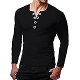 Chejarity Herren Klassisch Langarmshirt mit Knöpfen V-Ausschnitt T-Shirt Herbst Langärmliges Henley-Shirt Regular Fit Basic Einfarbige T-S