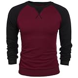 COOFANDY Herren T-Shirt aus Baumwollraglan mit Langarm,schmal geschnitten Mittel W