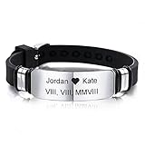 MeMeDIY 13mm Breites Armband Silikon Verstellbar Sport Name Handgelenk ID Tag Identifikation Personalisierte Armband Für Männer Frauen Kinder Edelstahl Gummi - Gravur Angepasst (Schwarz Farbe)