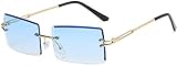 YOJUED Vintage Randlose Sonnenbrille für Damen und Herren Mode Retro Rechteck Brille UV400 Schutz (13-Blau)