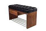 EMRA WOOD M-DEKO LPS-1 Sitzbank Schuhbank Chesterfield Gesteppt mit Schublade Bezug aus Kunstleder Schwarz Gestell aus Holz Nach Maß (Höhe 55cm Tiefe 35cm, 118)