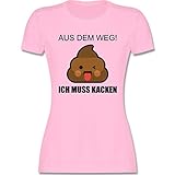 Sprüche Statement mit Spruch - Emoticon - Aus dem Weg! Ich muss kacken - XL - Rosa - Kackhaufen t-Shirt - L191 - Tailliertes Tshirt für Damen und Frauen T-S