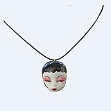 LYWER Alte Stil Geschenk Handgemalte Peking Opera Gesichtsmake-up Huadan Weibliche Halskette Keramik Gesichtsmaske Porzellan Puppe Puppe Kopf Anhänger Geschenk