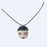 LYWER Alte Stil Geschenk Handgemalte Peking Opera Gesichtsmake-up Huadan Weibliche Halskette Keramik Gesichtsmaske Porzellan Puppe Puppe Kopf Anhänger Geschenk