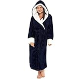 ZDJH Frauen Winter Plüsch Verlängerter Schal Bademantel Morgenmantel Damen mit Kapuze, Fleece Bademäntel für Damen Nachthemd Kuschelvelours Kapuzenbademantel Home Kleidung Langarm Robe M