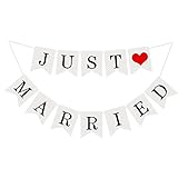 Just Married Girlande Vintage Rustikal Wimpelkette Banner mit Seil Hochzeitsgirlande als Deko für Hochzeit Fest Party Brautdusche Junggesellinnenabschied oder Foto Photo Booth Fotog