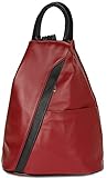 Belli City Backpack leichte italienische Leder Damentasche Rucksack Handtasche in bordeaux schwarz - 29x32x11 cm (B x H x T)