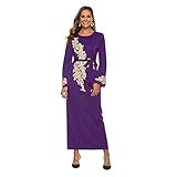 Muslimische Roben Kleider Damen Islamische Druck Elegant Slim Lang Kleid Maxikleid Arab Dubai Kaftan Frauen Einfarbig Gebetskleidung Schlank Nahen Ostens Abaya Türkisch Abendkleid Vintage Gow