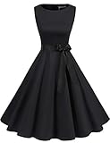 Schwarzes 1950er Vintage Retro Cocktailkleid Rockabilly Damen Kleider Faltenrock Petticoat Schwarzes Partykleid Black L