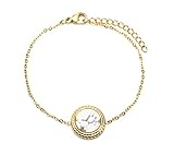 Oh My Shop BC3254F Armband, feine Kette, mit Charm, Marmorstein, Weiß, Stahlrahmen verg