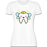 Karneval & Fasching Kostüm Outfit - Zahnfee mit Krone - XXL - Weiß - Zahn Shirt - L191 - Tailliertes Tshirt für Damen und Frauen T-S