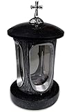 Vershy Grablaterne Silber mit Granit Sockel dunkel Impala Grabschmuck Stilvolle Granitlaterne Elegant Granit Black Höhe 28 cm/Ø 15 cm Grablampe Grablicht Grab