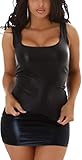 Jela London Damen Wetlook Tanktop Racerback GoGo Slim Leder-Optik, Schwarz 36-38 (L)