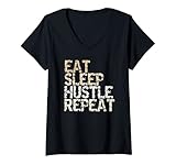 Damen Eat Sleep Hustle Repeat Hustler Investment vintage Spruch T-Shirt mit V