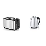 WMF Bueno Edition Toaster Edelstahl, Doppelschlitz Toaster mit Brötchenaufsatz, 2 Scheiben, 7 Bräunungsstufen, 800 W & Stelio Wasserkocher Edelstahl 1,2l, elektrischer Wasserkocher, 2400 W