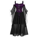 Übergroßes Gothic Halloween-Kleid, Festlich A-Linie Schnürkleid mit Schmetterlingsärmeln, Kostüm mit Träger für Halloween D