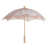 Brautschirm Damenschirm Viktorianischer Stil Handgemachte Spitzenschirm mit Spitze Women Parasol,Sun Lace case Regenschirm Vintage Hochzeit Spitze Stickerei Reine Baumwolle (Beige)