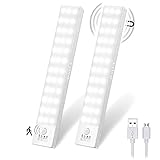 Schrankbeleuchtung LED mit Bewegungsmelder 2 Stück Schranklicht Schrankleuchte LED Leiste Batterie USB Wiederaufladbar Für Kleiderschrank,Treppe,Kofferraum,RV