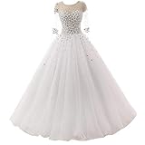 A-Linie Brautkleider Hochzeitskleider Prinzessin Tüll Glitzer Perlen Brautkleid Brautmode Bodenlang Elfenbein 48