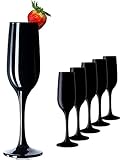 PLATINUX Schwarze stabile Sektgläser aus Glas Champagnergläser Set 6 Teilig max. 210ml Sektflöten Sektkelche Sektg