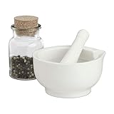 Relaxdays Mörser mit Stößel aus Porzellan, 12 cm Durchmesser, Gewürzmörser, Mahlschüssel mit Schlegel, hochwertig, weiß