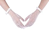 CHIC DIARY Damen Spitze Handschuhe Kurz Hochzeit Brauthandschuh mit Schleife Netzhandschuhe Fasching Party Kostü