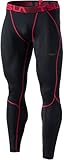 TSLA Herren Kompressionshose Running Baselayer Cool Dry Sport Tights, Herren Damen Jungen Mädchen, Active(mup39) - Schwarz & Rot, S