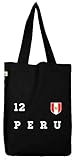ShirtStreet Wappen Fußball WM Fanfest Gruppen Bio Baumwoll Jutebeutel Stoffbeutel Trikot Peru, Größe: onesize,Black